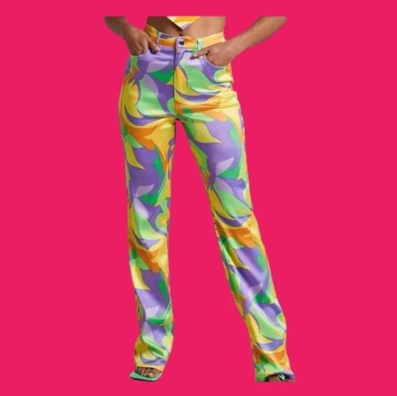 Danielle Bernstein  we wore what ankle flare pant size 24 green/purple color - Picture 1 of 11
